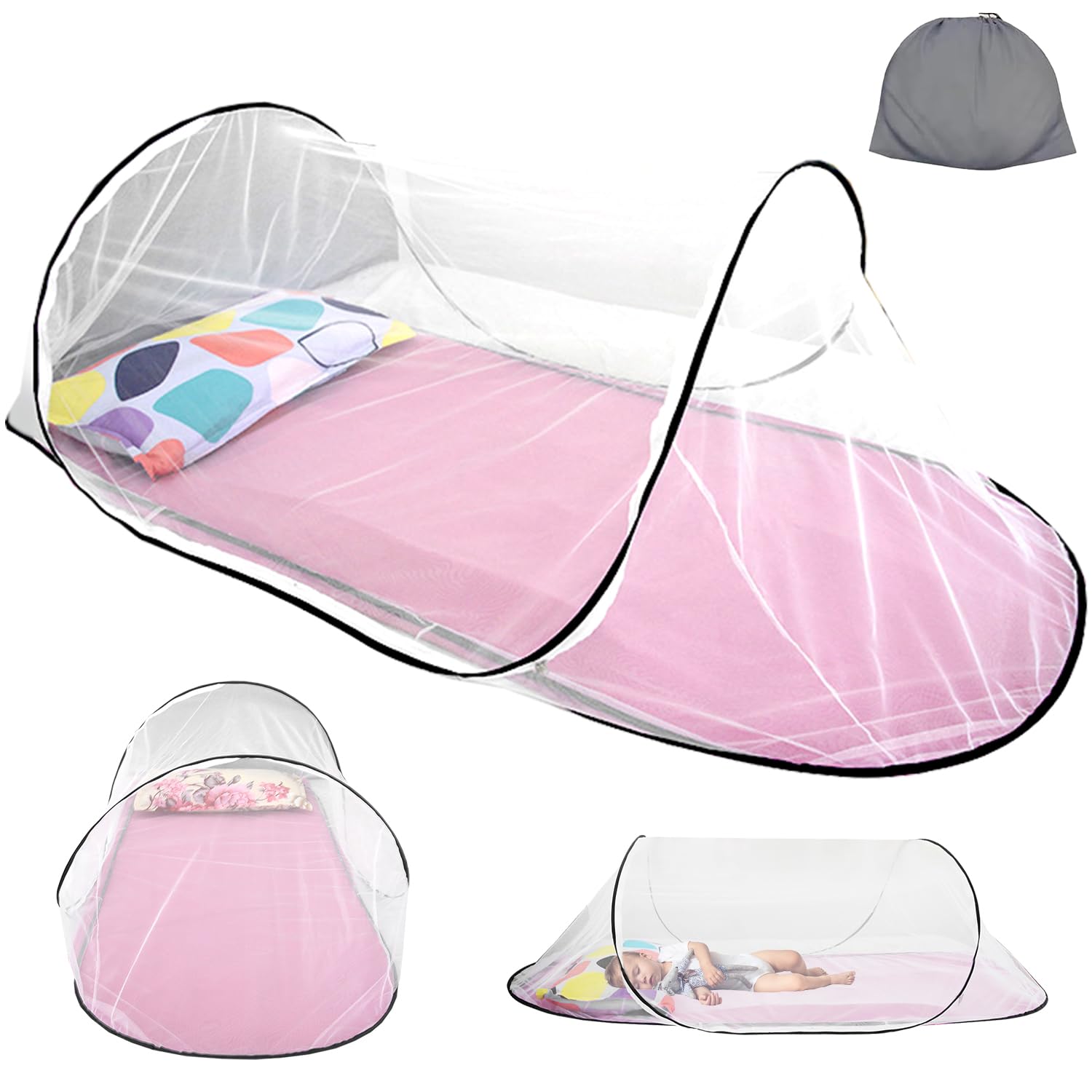 Moustiquaire Pop-up Pliable de Voyage 200 x 80 x 56 cm, Ultra Légère pour Lit Simple et Utilisation Enfants
