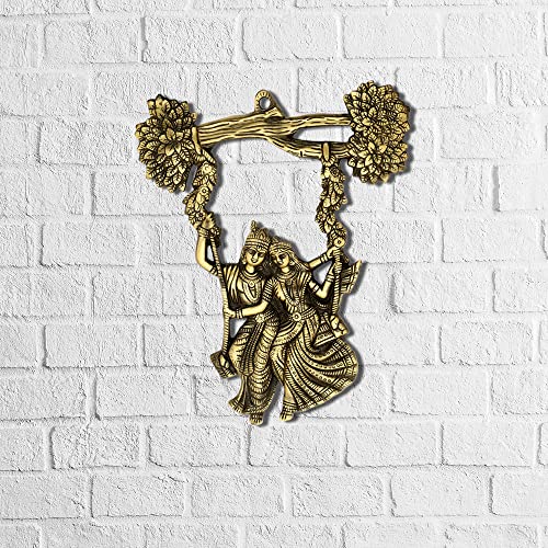 Image of ARTSMART Metal Wall Hanging Radha Krishna Jhula Swings Religious Decoative Showpiece for Wall Decor, Brass Finish