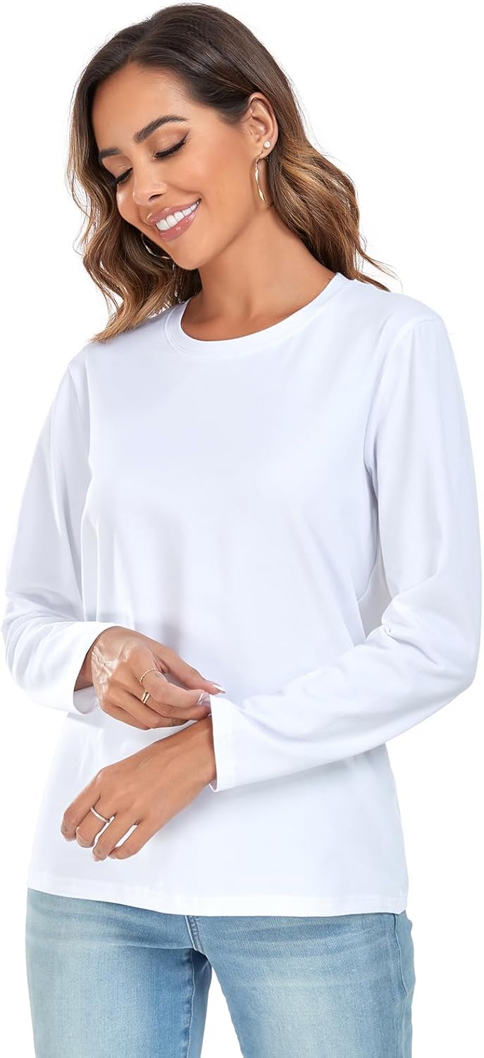 LOVFEE Women's Basic Crewneck Tee Long Sleeve Cotton Tops Loose Fit T-Shirt - Image 3