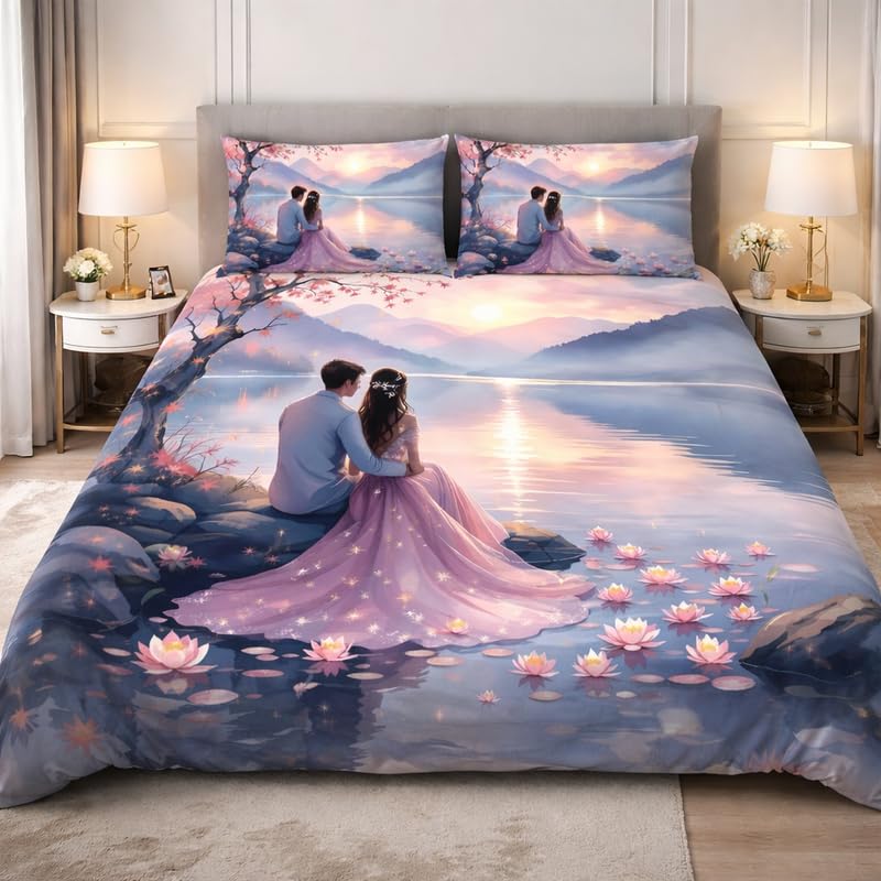 Image of DECOR WELL 7d Bedsheet for Double Bed King Size with 2 Pillow Covers, Polycotton 220 TC Super Soft & Breathable, Wrinkle Free Pink Gown Printed Double Bed Bedsheet Set (90x100 Inch)