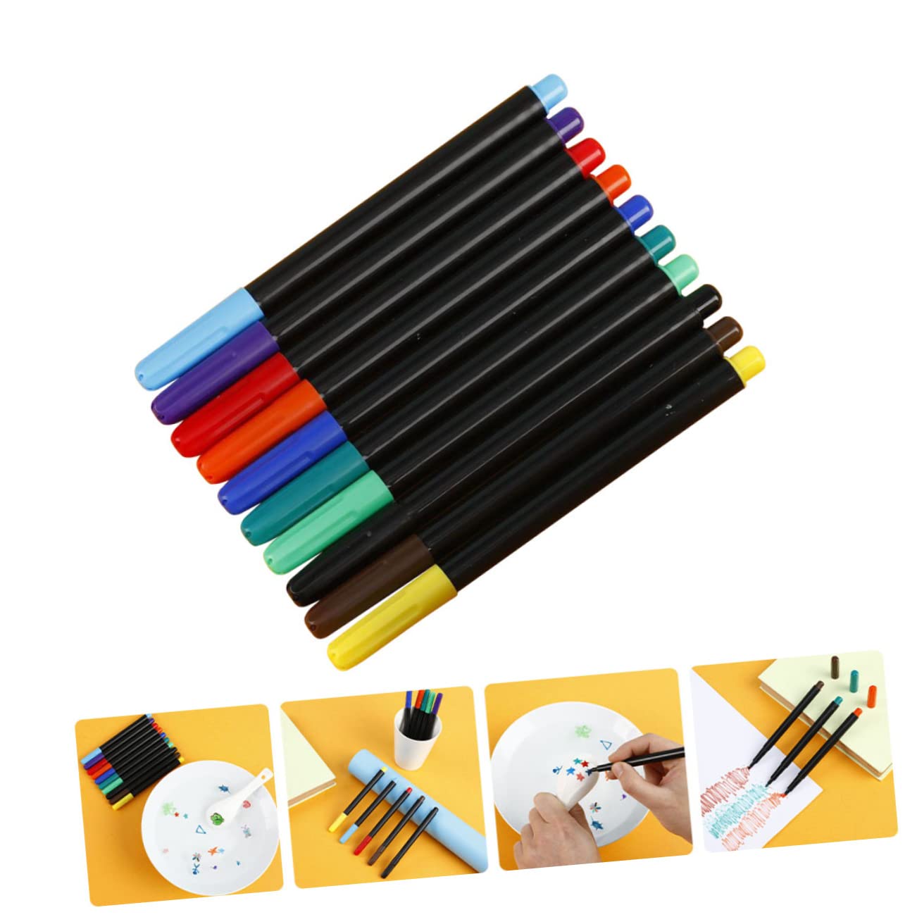 jojofuny 4 set Pennello Per Pittura In Per Acquerello Bianco Lavabile Pennarello Per Scrittura Domestica Cancelleria Per La Scuola Pennarello 10 pezzi * 4