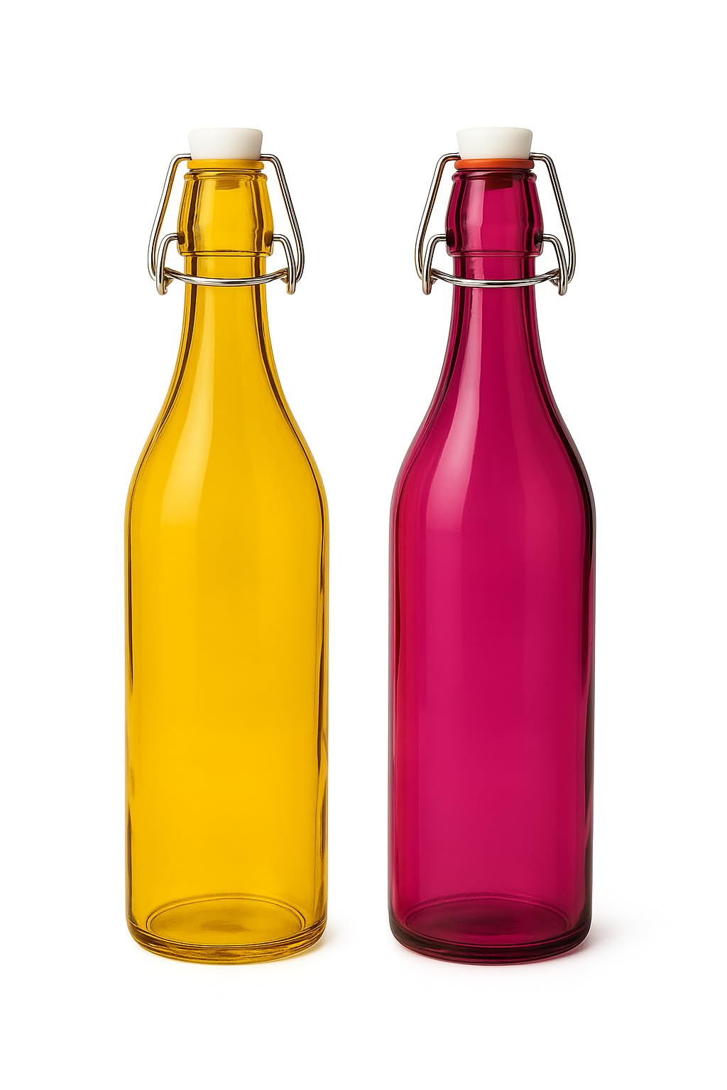 Sunshine Global Source Silica Glass Bottle with Flip Cap, 1 Litre, Set of (Multicolour) (Yellow and Pink)