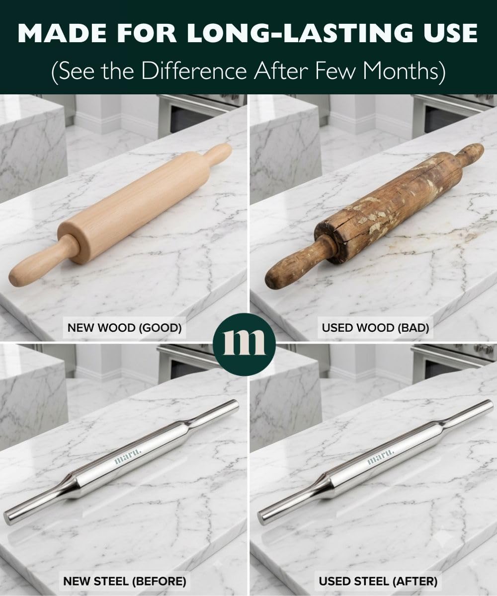 Maru Stainless Steel Rolling Pin - Chapati & Roti Roller -4 Maru Stainless Steel Rolling Pin - Chapati & Roti Roller -4