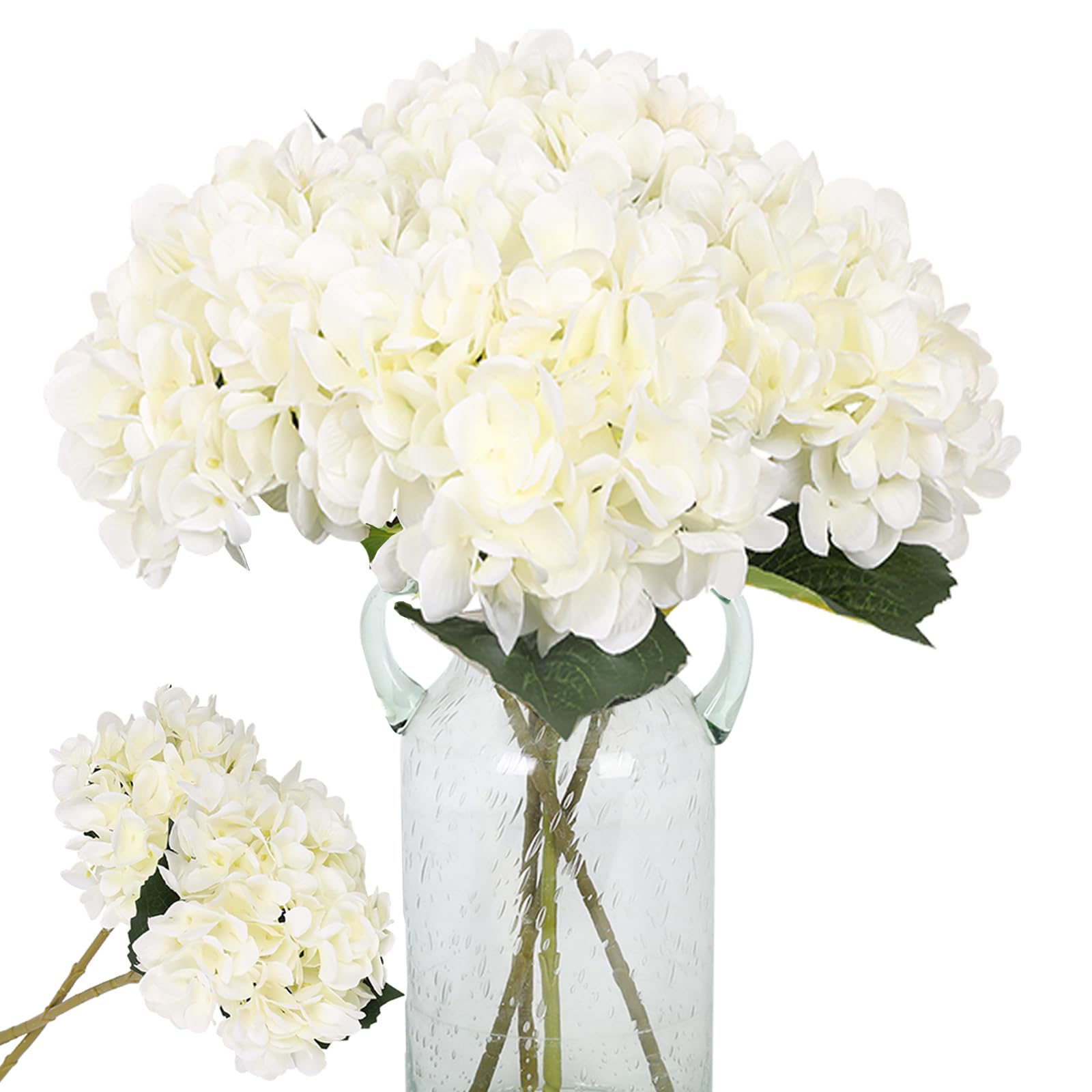 Kisflower 6Pcs Silk Hydrangea Artificial Flowers Realistic Hydrangea Flowers Bouquet for Wedding Party Office Home Decor (White)