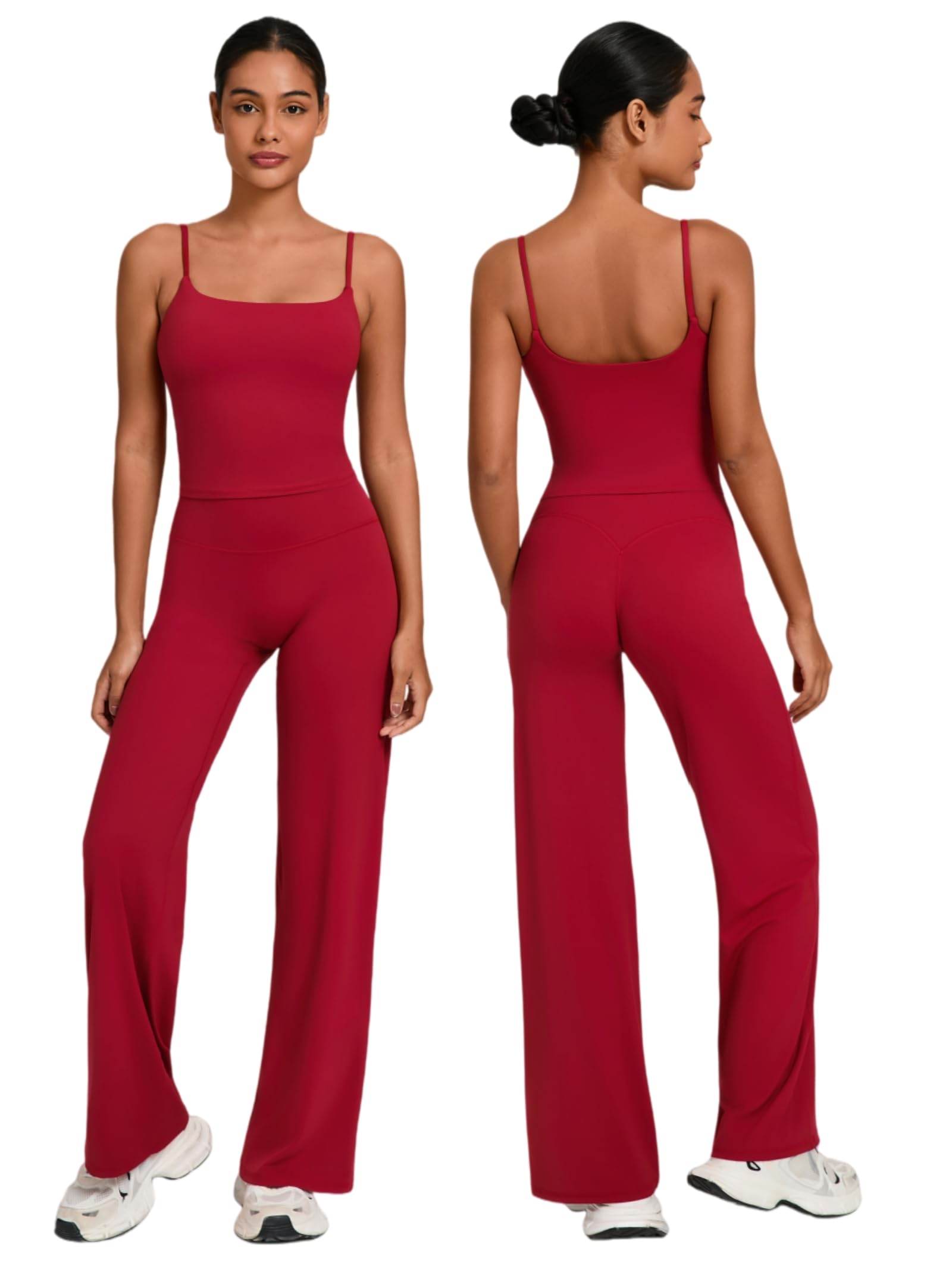 Womens Two Piece Workout Sets Spaghetti Straps Crop Top Matching Straight Leg Pants Gym Yoga Pilates Outfits