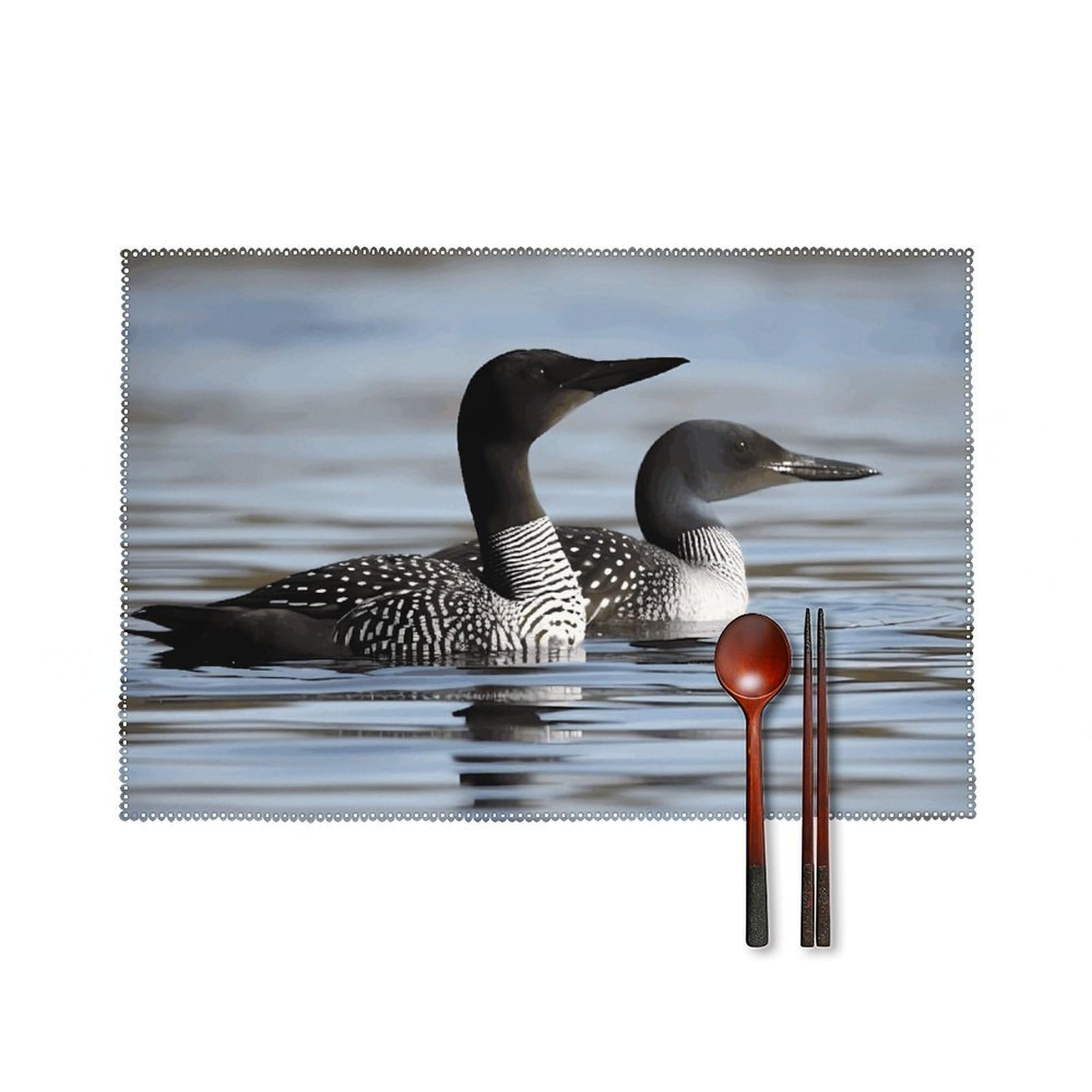 Loon Birds Placemats Set of 6, 12x18 Inch Heat Resistant Washable Canvas Table Mats, Stain Resistant Decorative Dining Placemats for Kitchen, Restaurant, Outdoor Party