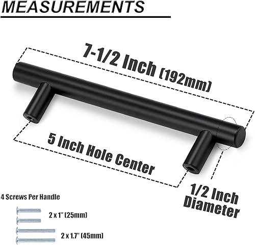 Miniatura 4 de Probrico Paquete de 20 tiradores de gabinete de 5.0in, color negro plano, tiradores de cajón de barra en T, asas de armario de cocina, accesorios de