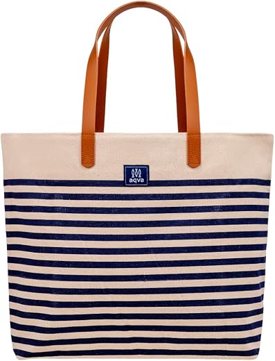 AQVA Cotton Canvas Tote Bag for Women & Men - Shoulder Bag with Inner Zip Pocket - Canvas Handbag for Grocery, Shopping, T...