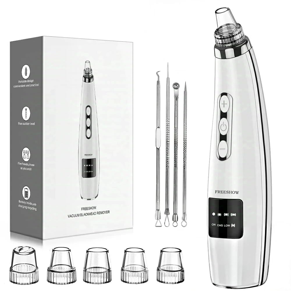 Pore Vacuum Blackhead Remover 5 Suction Power,5 Probes,USB Rechargeable Blackhead Vacuum Kit for Women & Men