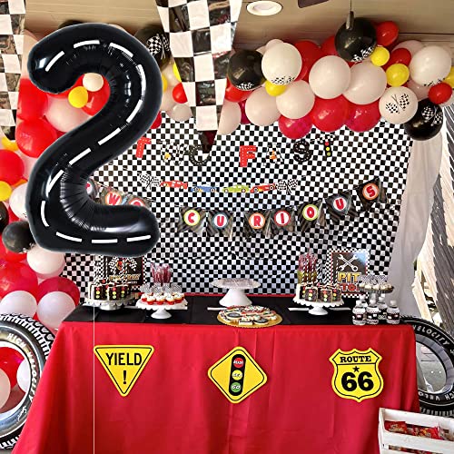 Image of TONIFUL Race Car Black Balloons Car Birthday Party Supplies,40 Inch Giant Jumbo Helium Foil Mylar Big Number 2 Digital 2 Balloons for Boy's Birthday Party Truck Race Car Theme Party Decorations