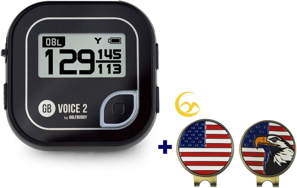 Hоlіdау Dеаlѕ 🛒 Bundle | Golf Buddy Voice 2 GolfBuddy Voice2 Easy-to-Use Talking GPS, Black + 1 Custom Ball Marker Hat Clip Set (American Eagle)
