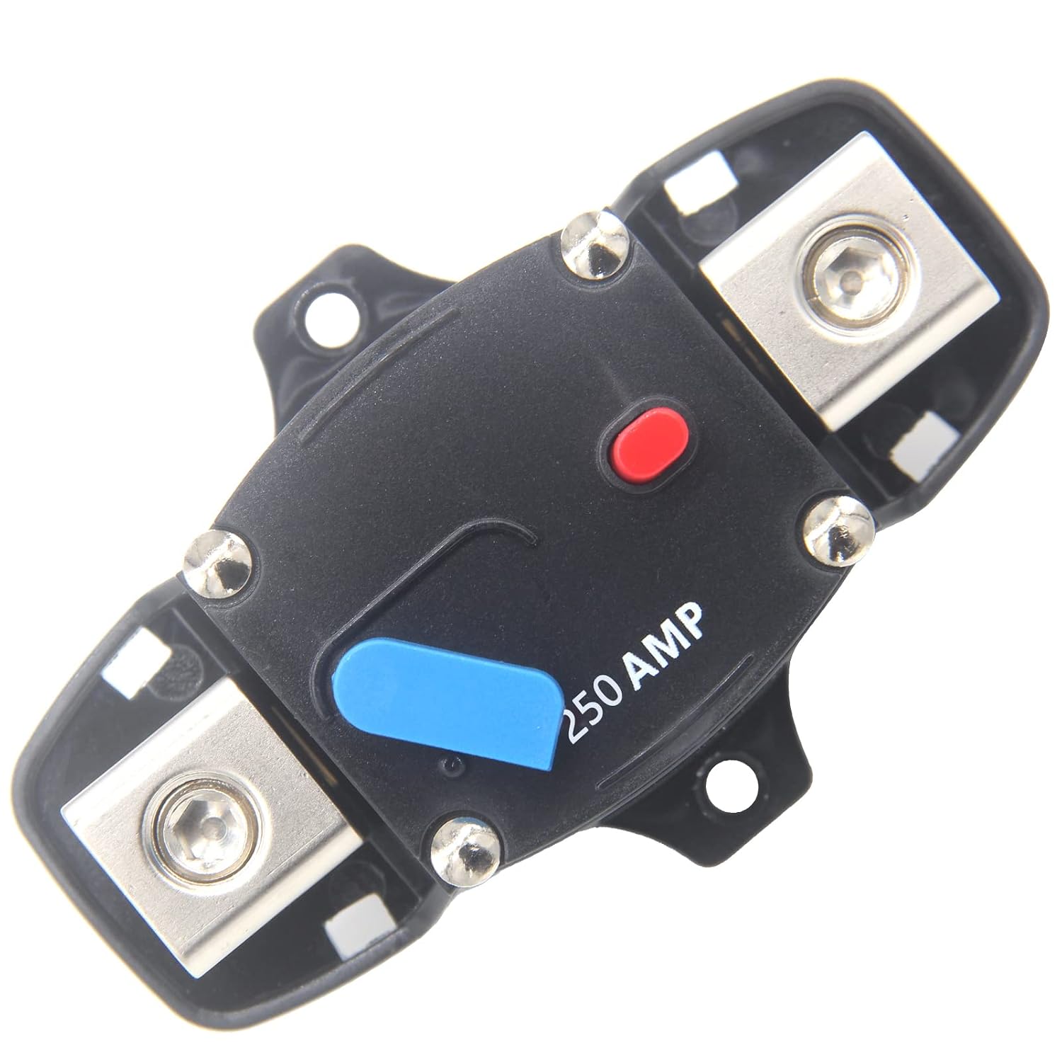 ZOOKOTO 12-48 Volt DC 250A Circuit Breaker with Manual Reset Blue Button,0-8 Gauge Trolling Motor Car Stereo Audio Inline Fuse Block Fuse Holders Inverter for Automotive Rv Marine Boat (250A)