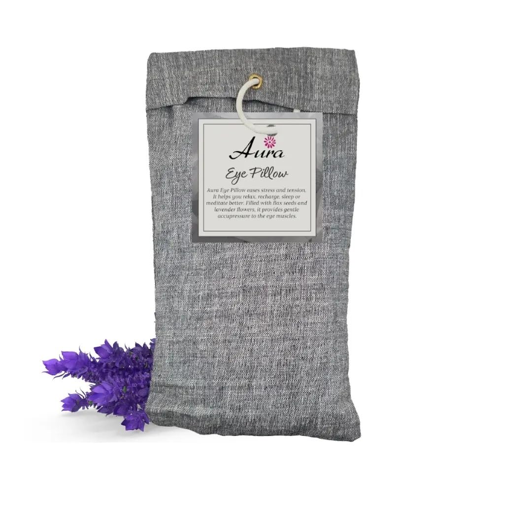 Aura Aromatherapy Eye Pillow | Flax Seed & Lavender Flower Filled Relaxation Mask | Weighted Eye Mask for Yoga, Meditation, Sleep, & Stress Relief, Grey Linen Fabric, 1 Piece-image-39