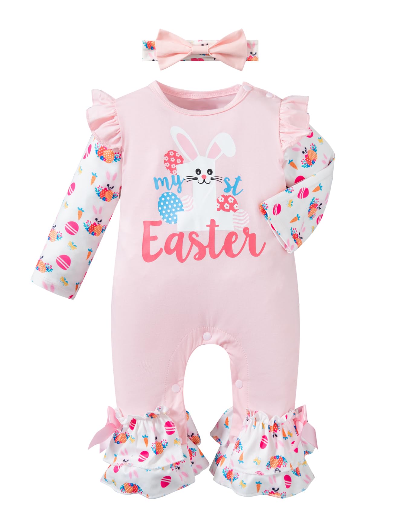 LATOBREATH Newborn Baby Girl Ruffle Letter Print Romper My First Easter Festival Outfit Set?0-3 Months?