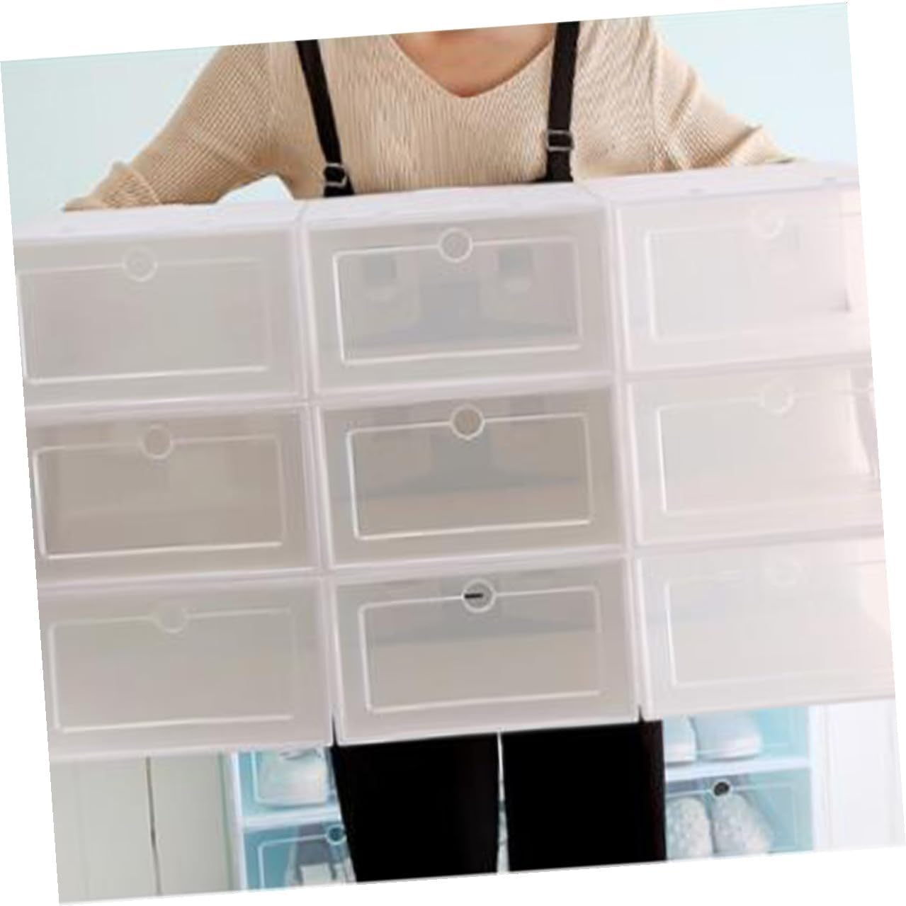 jojofuny 12pcs Large Thickened Plastic Shoes Storage Boxes with Lids Stackable Shoe Organizer for Home Closet Container White