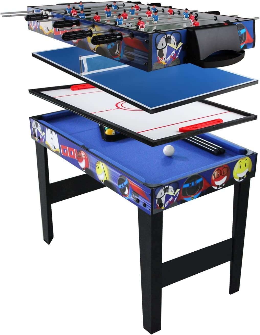 IY 4 in 1 Small Combo Game Table Set, Tabletop Football Table Kids Hockey Table Billiard Pool Table Ping Pong Table with All Accessory, 31.5in, Blue