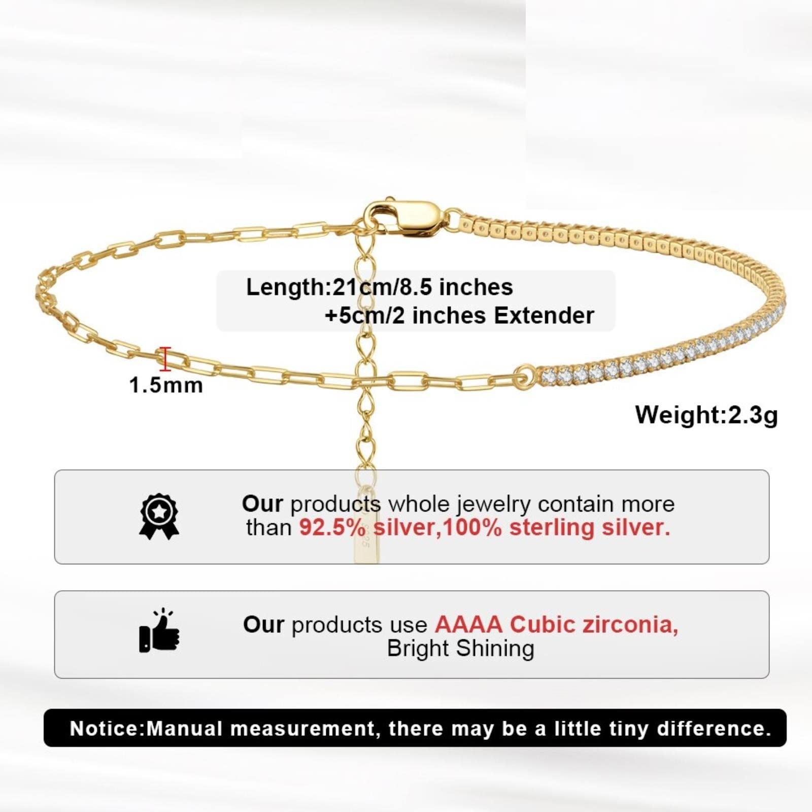 Pulsera de pie, Cadenas for el Tobillo, Cadenas de Clip de Oro, Tobilleras de Tenis for Mujer, Plata 925, Moda de Verano, joyería de Cadena de pie de Zirconia cúbica