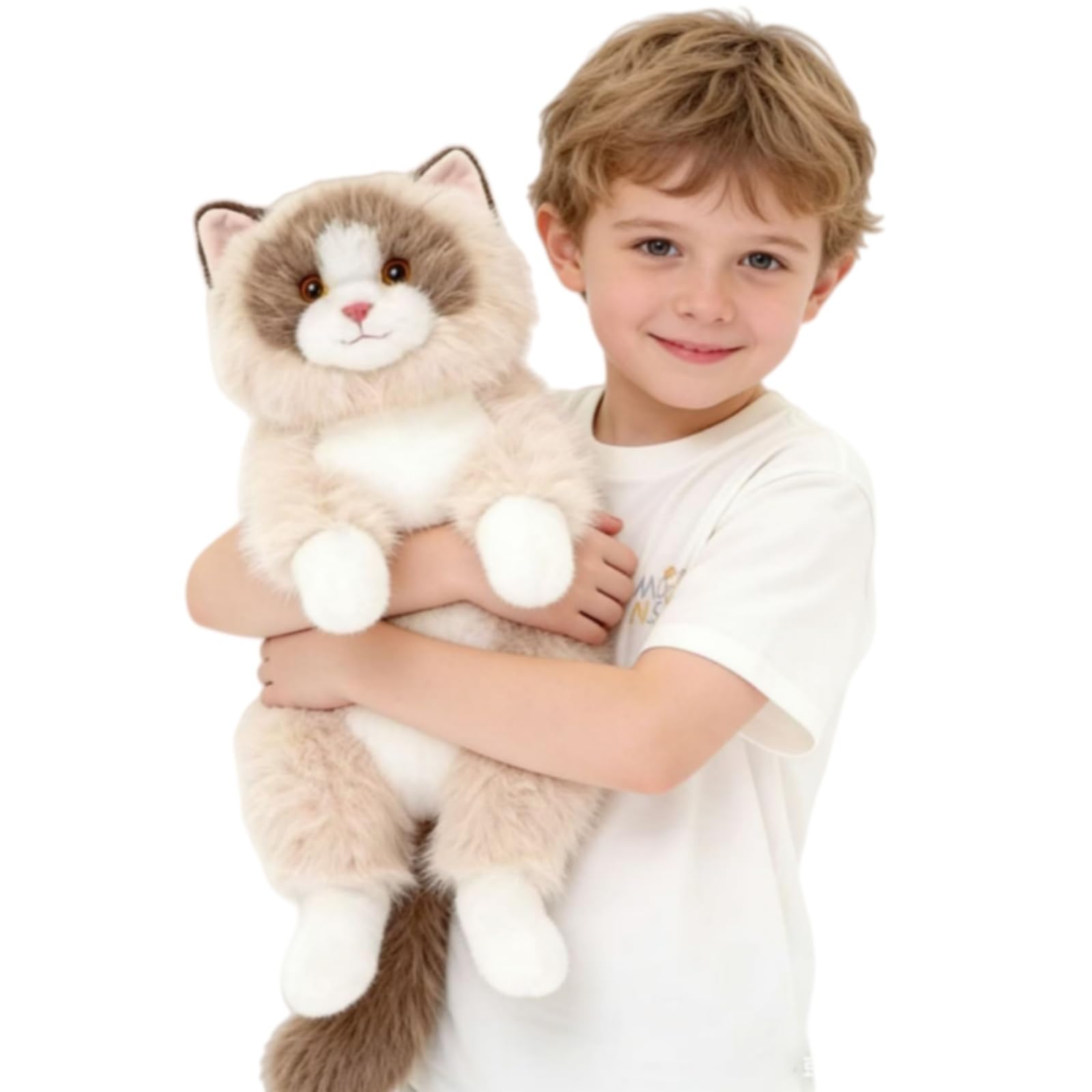 Ragdoll, gatto di peluche realistico, giocattolo di peluche per bambini, sdraiato, gattino ponderato, regalo di peluche per coccole e giochi (B, 65 cm)