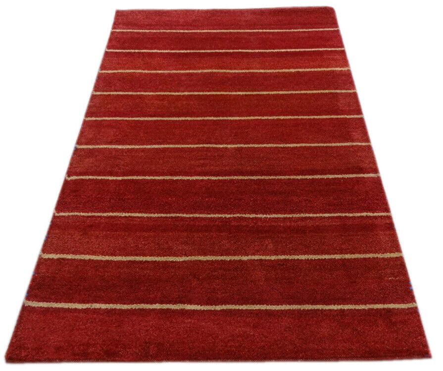 Gabbeh Alfombra anudada a mano, 100% lana, rojo y beige, alfombra oriental 122 x 182 cm, M99