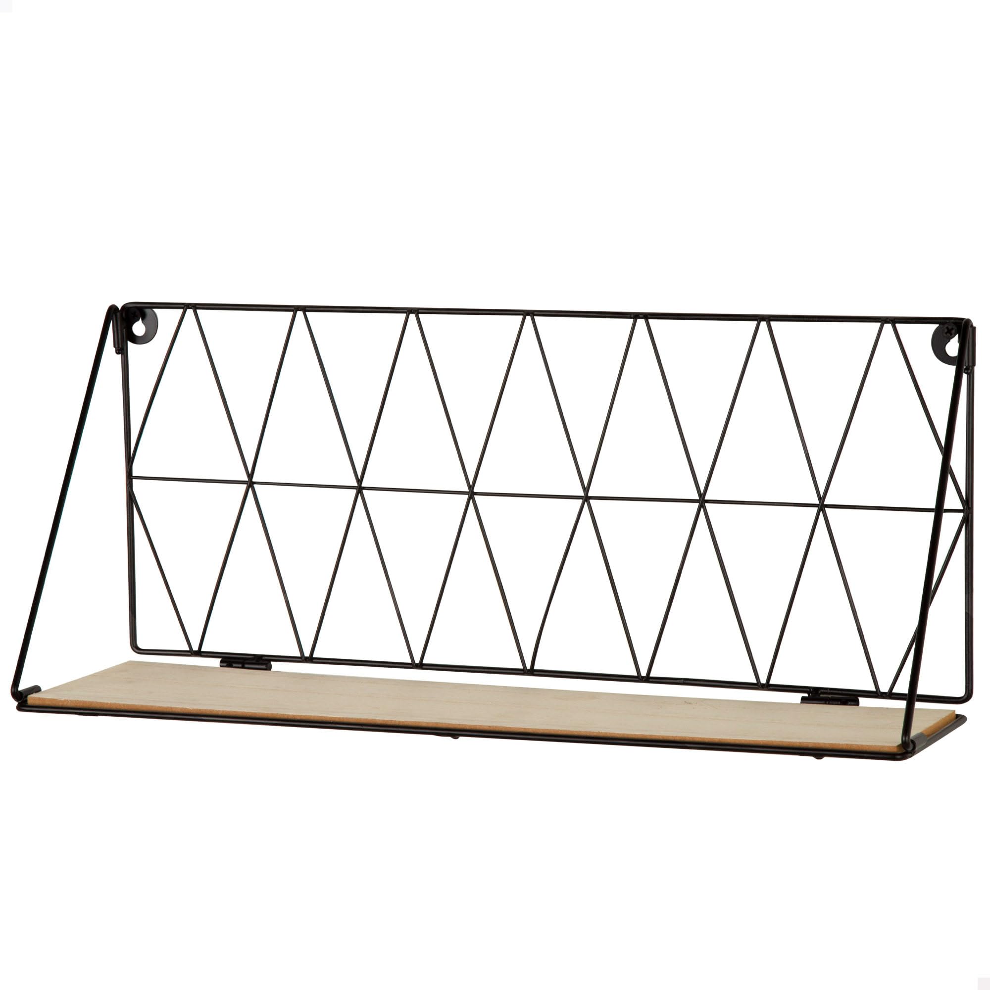 AKTIVE MAX Home Wall Shelf, 48 x 20 x 13 cm, Maximum Weight 2 kg, Triangle Grid, Decorative, Metal Frame, Wooden Shelf, for Living Room, Office, Geometric Style (18472)