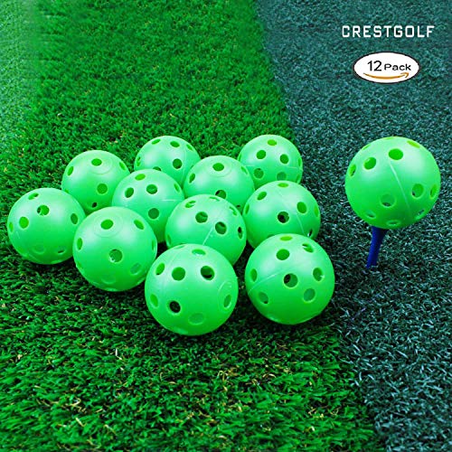 Crestgolf Bolas de Golf Prácticas de plástico Perforado Bolas de Golf Flujo de Aire Hueco Bolas de Entrenamiento de Golf Juguete para niños Bolas de Mascotas, 12 Piezas-Green