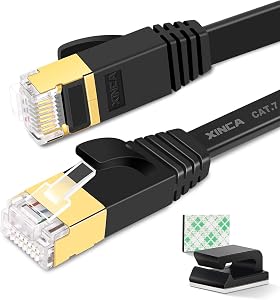 Cat 7 Flat Ethernet Cable 15ft Black,High Speed 10GB Shielded (STP) LAN Internet Network Cable-XINCA Ethernet Patch Computer Cable with Snagless Rj45 Connectors - 15 feet Black (4.6 Meters)