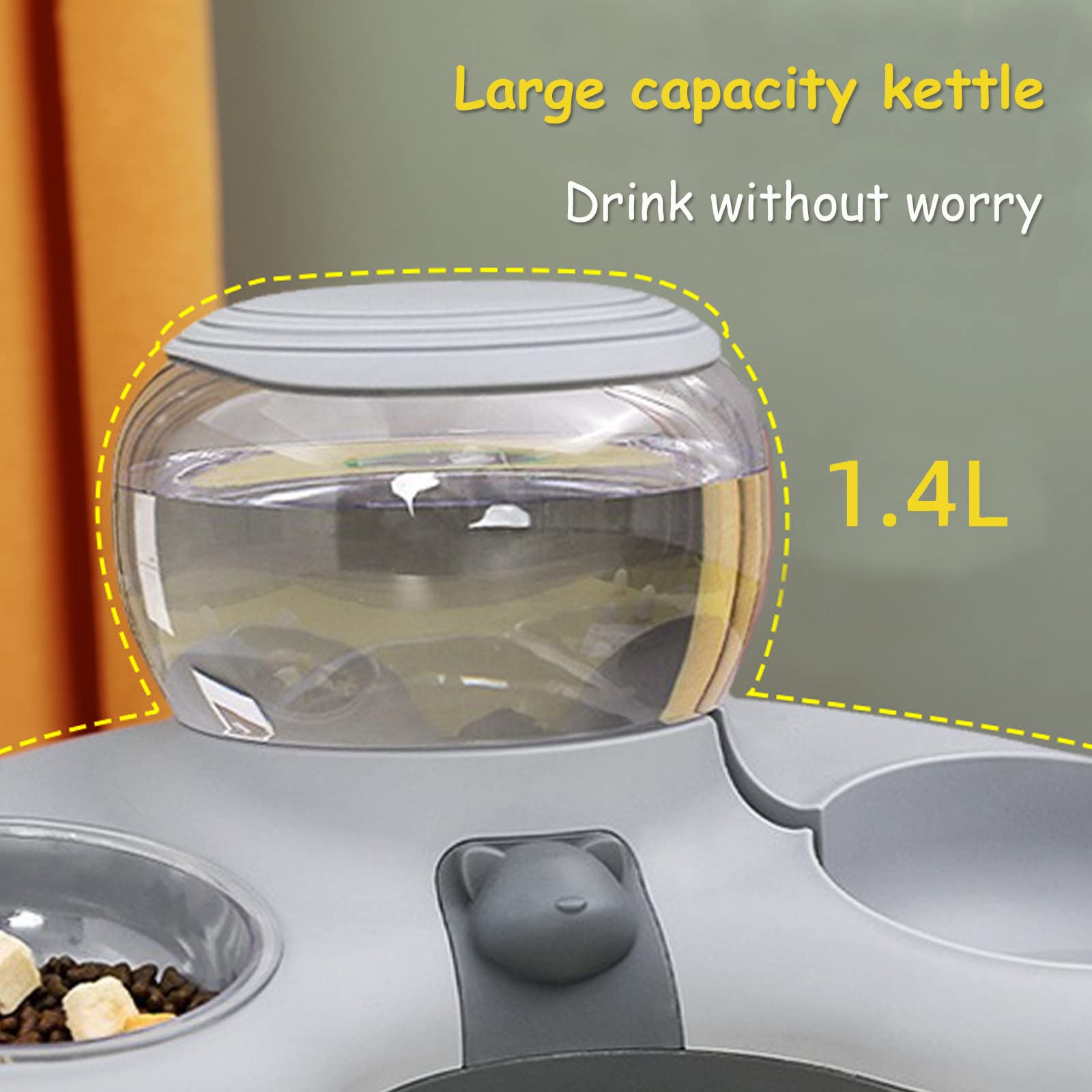 Comedero para Gatos con Dispensador de Agua, Cuenco de Media Luna Elevado, Antideslizante, Gran Capacidad, Combinación de Valor (Gris Plus)