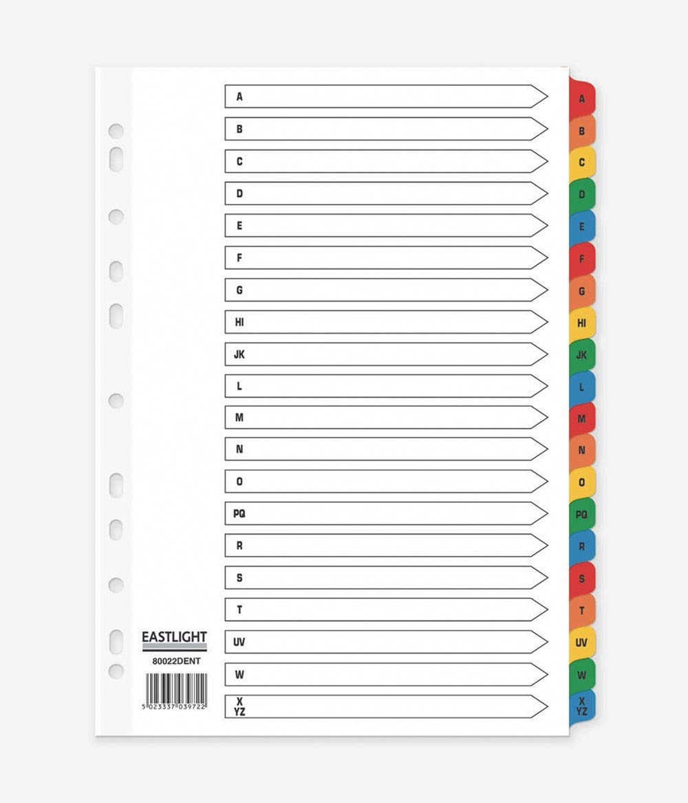 ValueX Index A-Z A4 Card White 150gsm with Coloured Mylar Tabs -