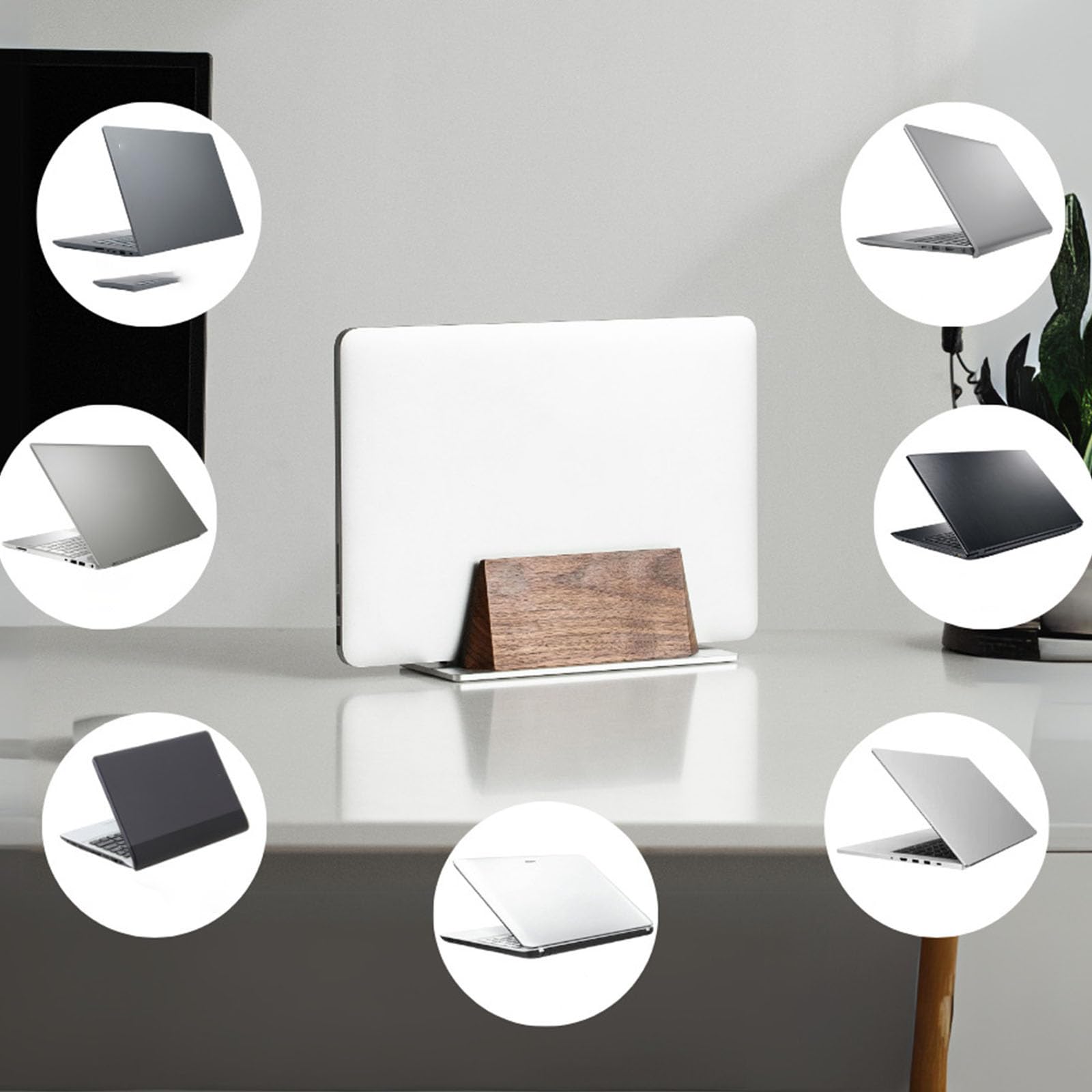 Soporte para laptop para varios grosores de laptop de 1,4 a 3 cm de ancho de ranura con soporte de madera de aluminio para juegos