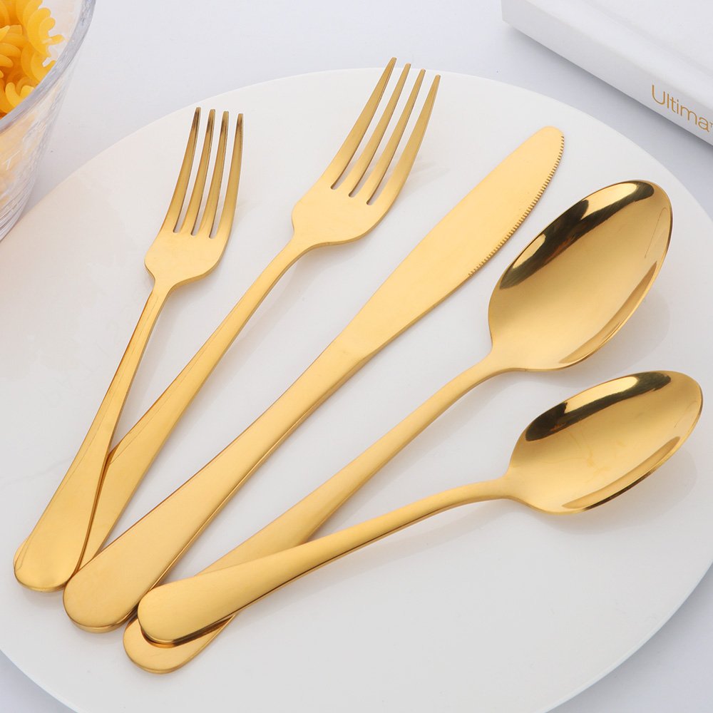 Buyer Star 20 piezas Cuberteria Servir para 4 personas, Cubiertos de acero inoxidable Reutilizable Vajilla para Fiesta de bodas Cocina Restaurante