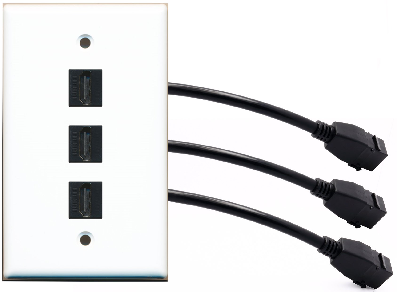 RiteAV - 3 Port HDMI Wall Plate Female to Female White with Pigtail Extension Dongle