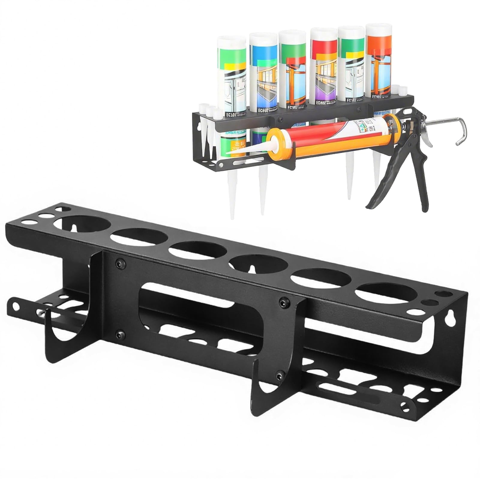 SNSYGN Silicone Holder Storage Van, Wall Mounted Silicone Tube Holder Van Racking Accessories Holds 6 Tubes Caulking Nozzle