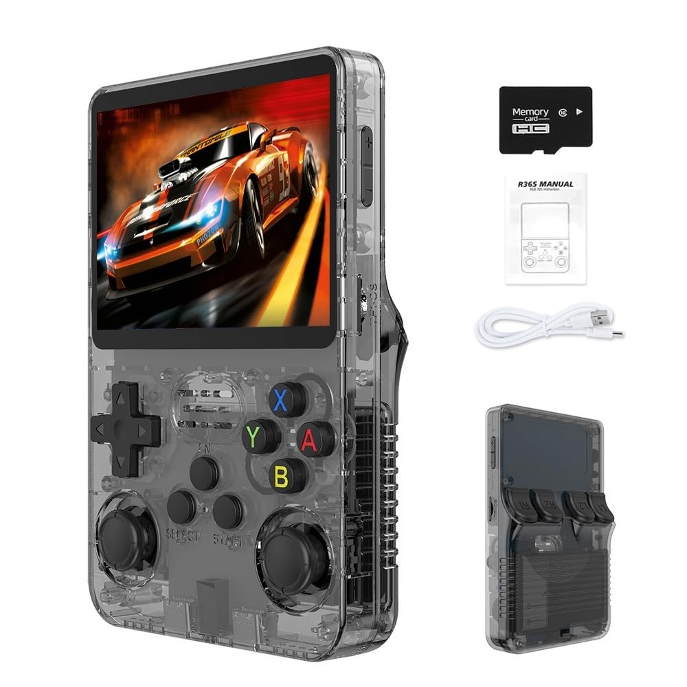 R36S 2025 Nuova Console di Gioco Portatile Rétro, 20000+ Giochi HD Mini Console Video Rétro, Schermo IPS da 3,5 Pollici, Console Portatile per Videogiochi Arcade, Regalo per Adulti (Grigio)
