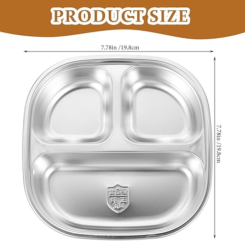 Miniatura 2 de Bandeja de almuerzo dividida de acero inoxidable 304 con tapa transparente, plato de tres compartimentos para reuniones escolares familiares y