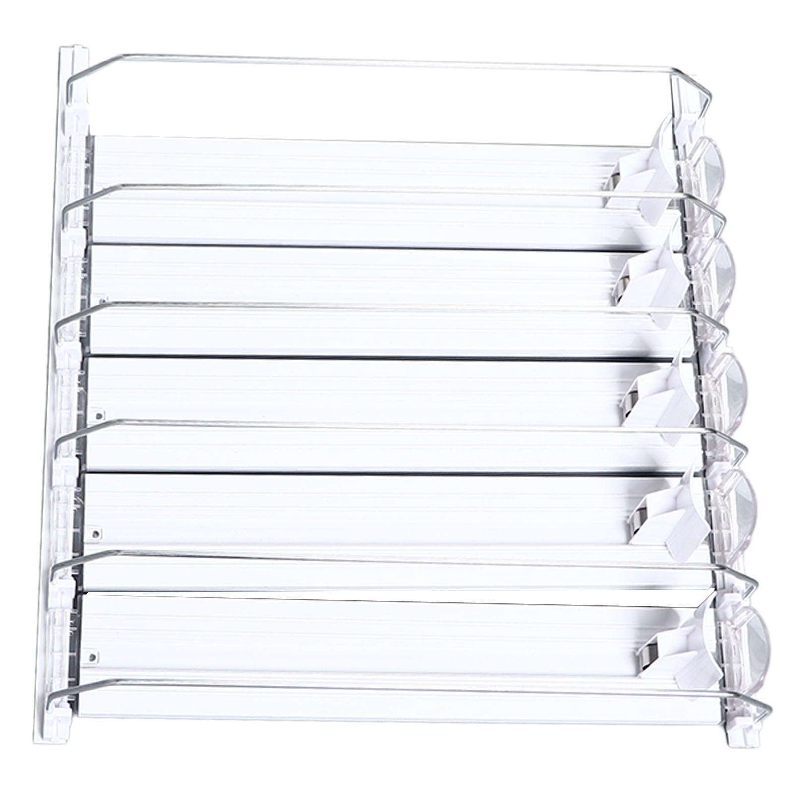 Organizador de bebidas ajustable con resorte para refrigerador, dispensador de latas de refresco con barra de empuje y riel deslizante, reabastecedor automático de bebidas para lat (Blanca)