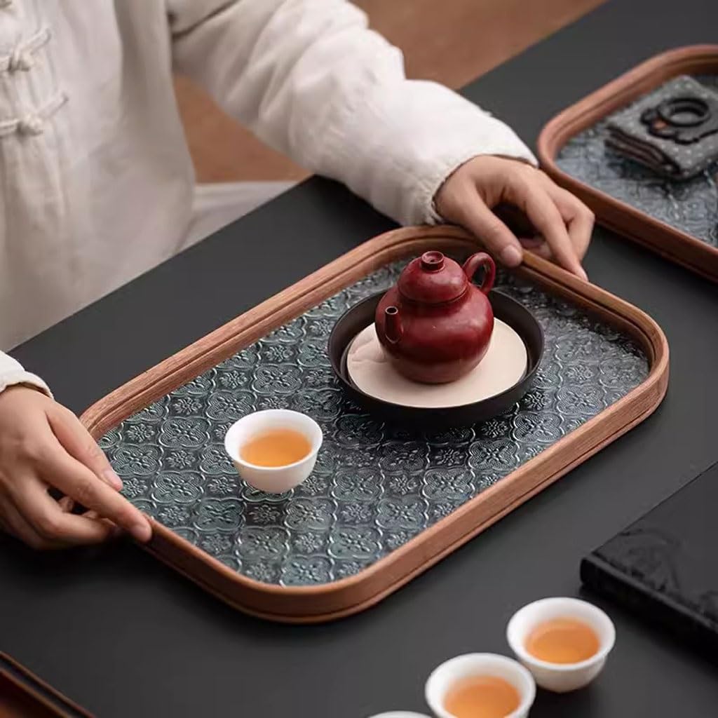 Bandeja para Servir té Chino de Vidrio con Forma de Manzana Silvestre, Ideal para el hogar, para la Tarde, para Preparar té en seco, para Comer en el Regazo (A)