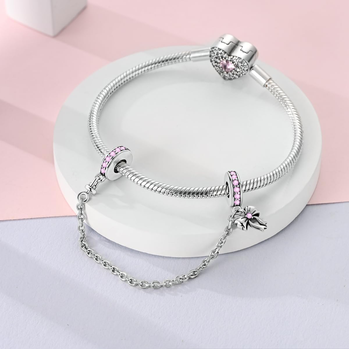 925 Sterling Silver Safety Chain Charm Dangle Pendants Clip Beads for Bracelet Bow Knot Love Butterfly Sunflower Stopper Spacer Charm for Women - Image 2