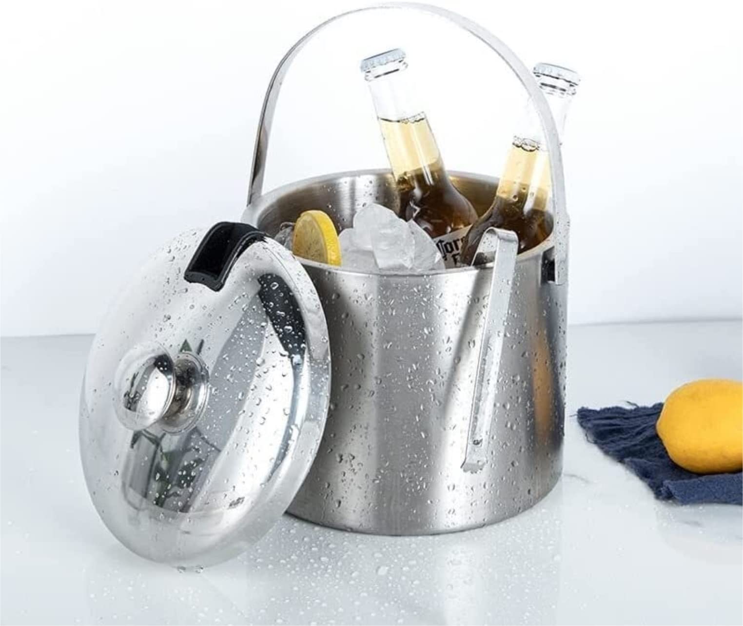 AVFORA Ice Bucket Bottle Cooler Champagne Bucket Stainless Steel Ice Bucket Double Walled Ice Bucket As Ice Container with Lid Ice Container Cooler Buckets for Parties