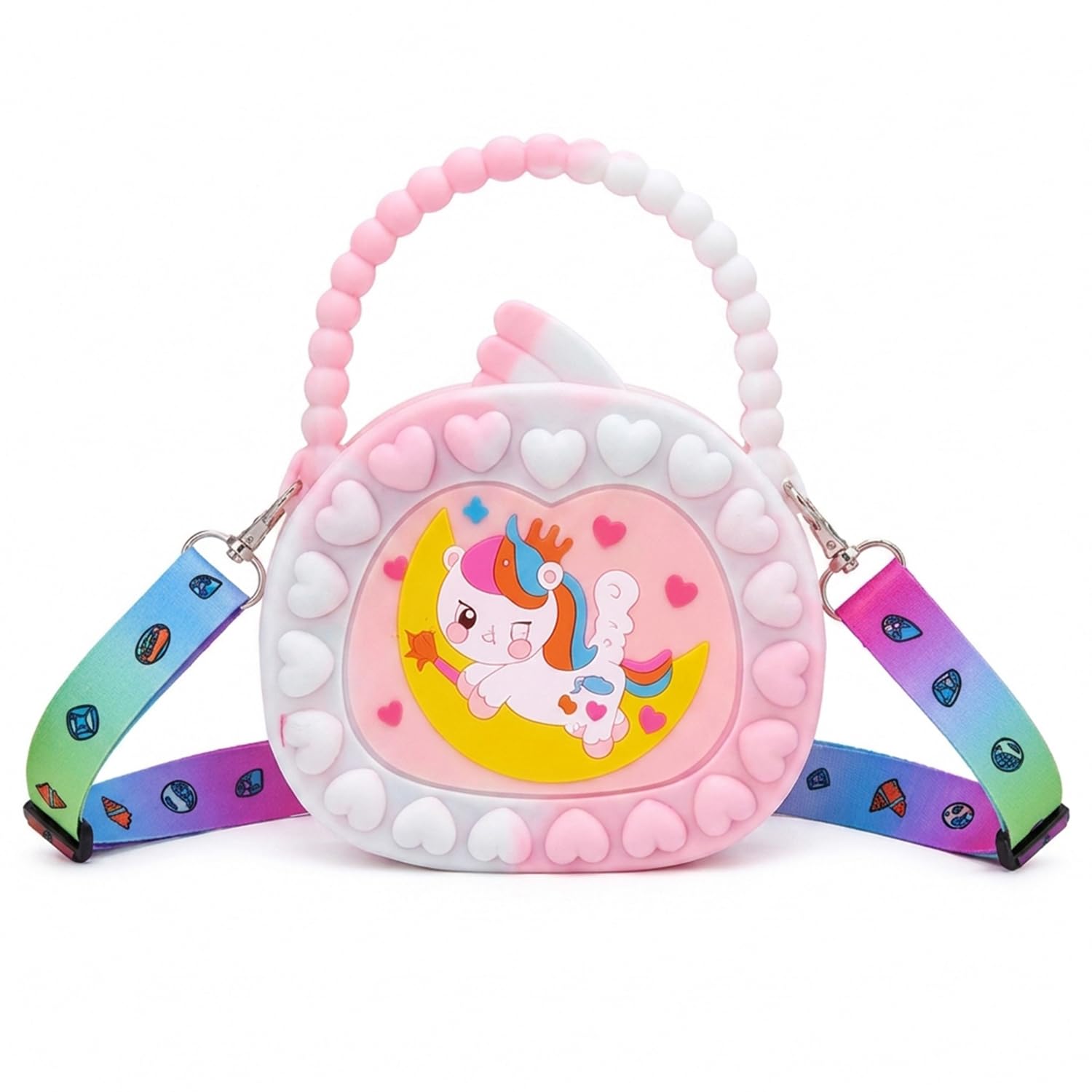 Girls Cute Unicorn Silicone for Girls Pop It Cartoon Handbag with Adjustable Strap-image-36