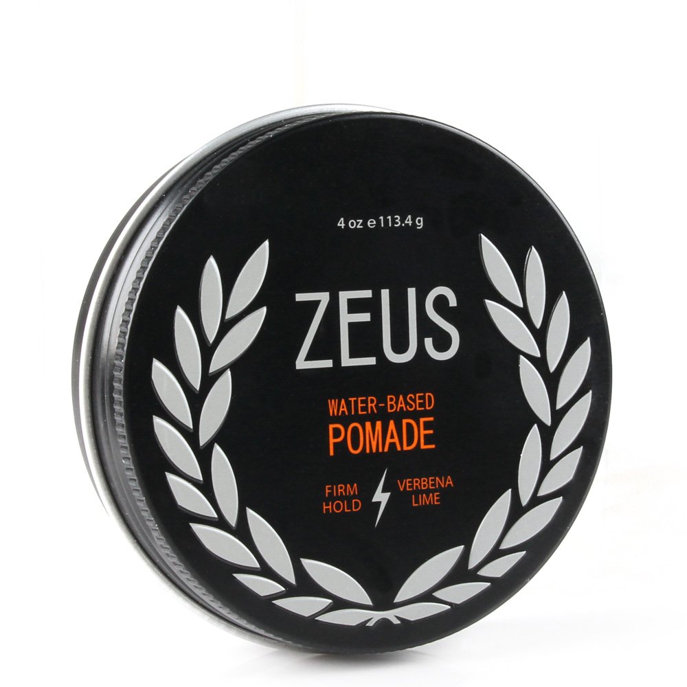 ZEUSFirm Hold Pomade, Water Based Firm Hold Hair Styling Pomade, Natural Shine All Day Hold – MADE IN USA (4 oz.)