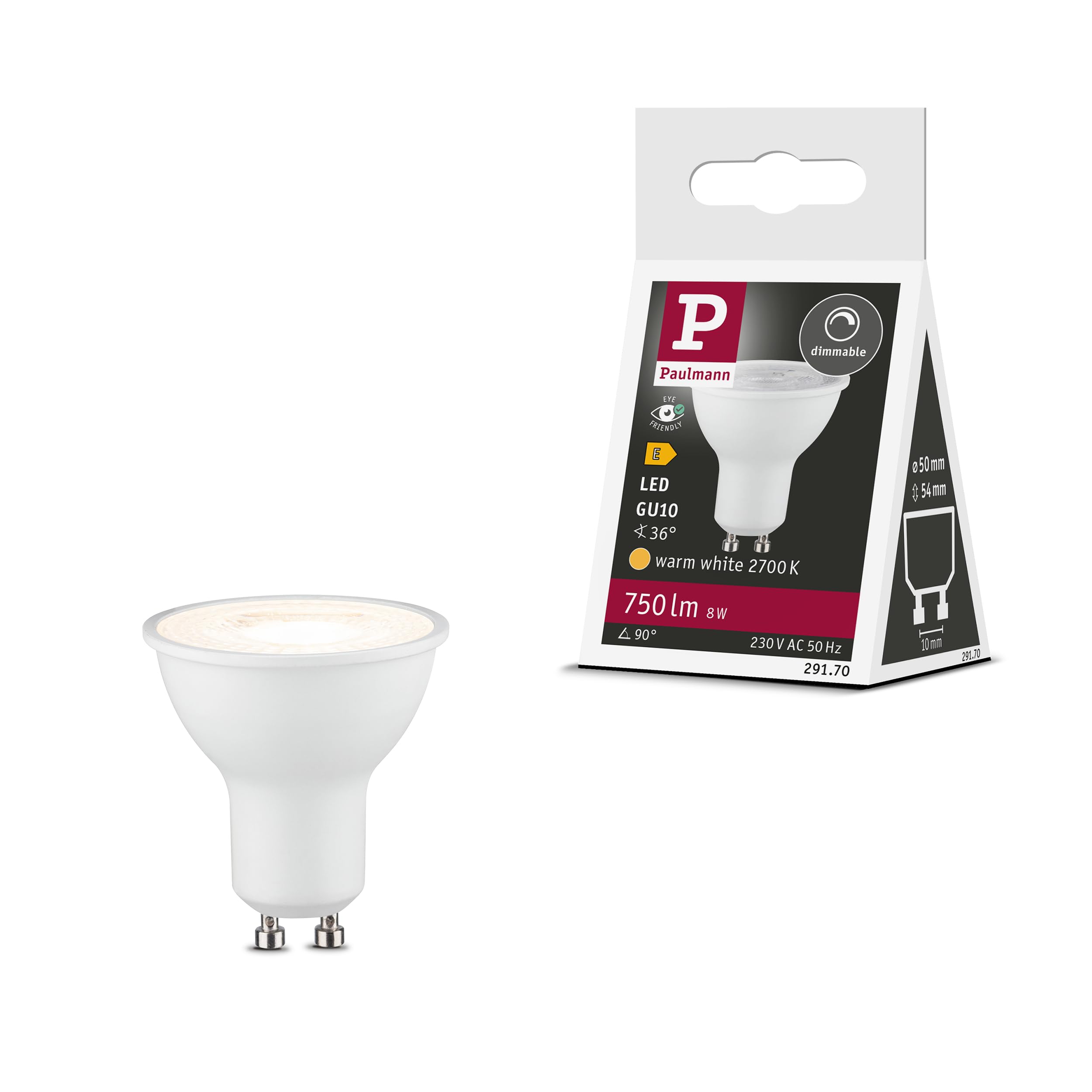 29170 Paulmann Led Bulb 2,700 K White Gu10 8 W Dimmable 36°