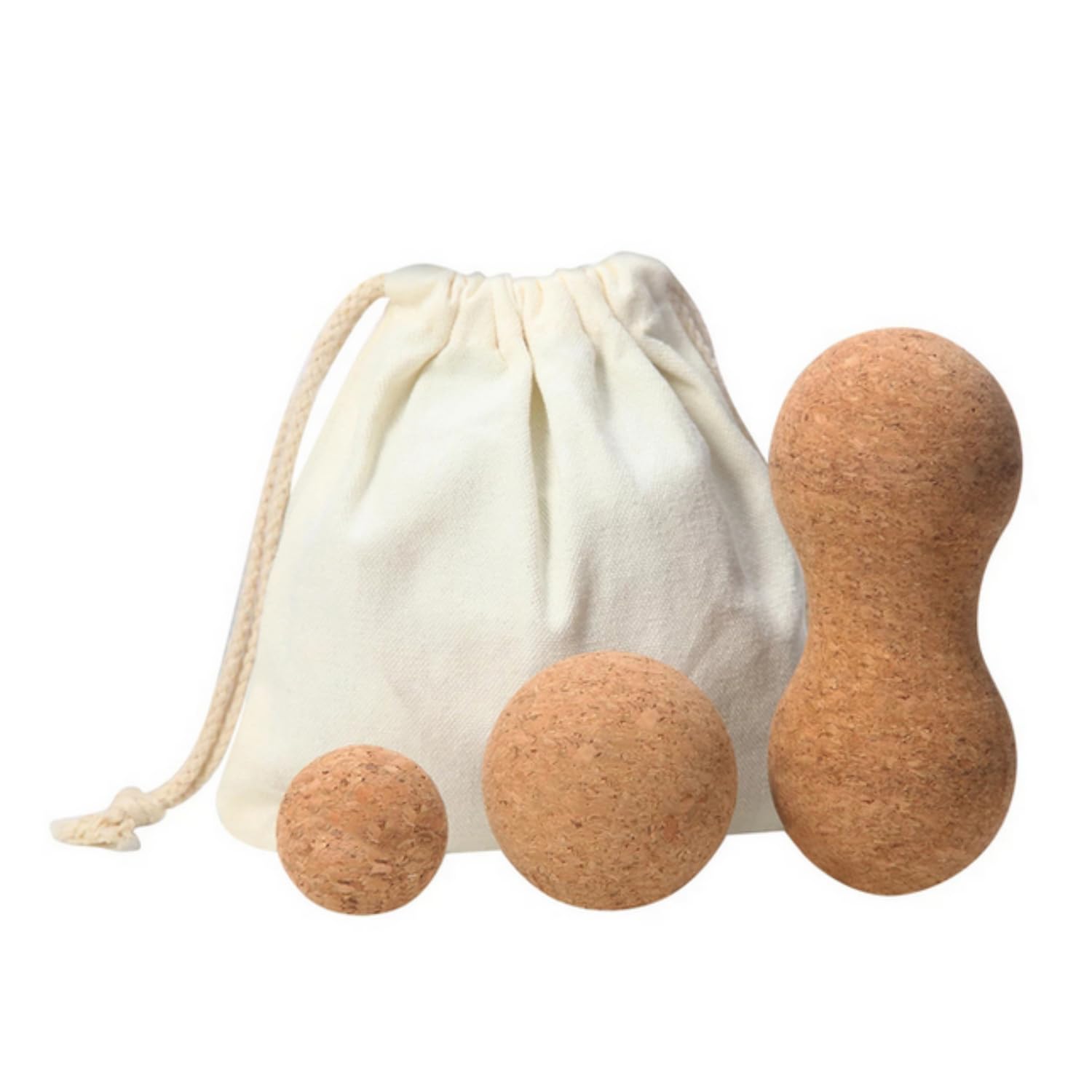 SKEIDO 3pcs Natural Cork Massage Ball Fascia Peanut Ball Yoga Block Roller Shoulder Cervical Spine Fascia Ball Set Yoga New Exercise Fitness Wood