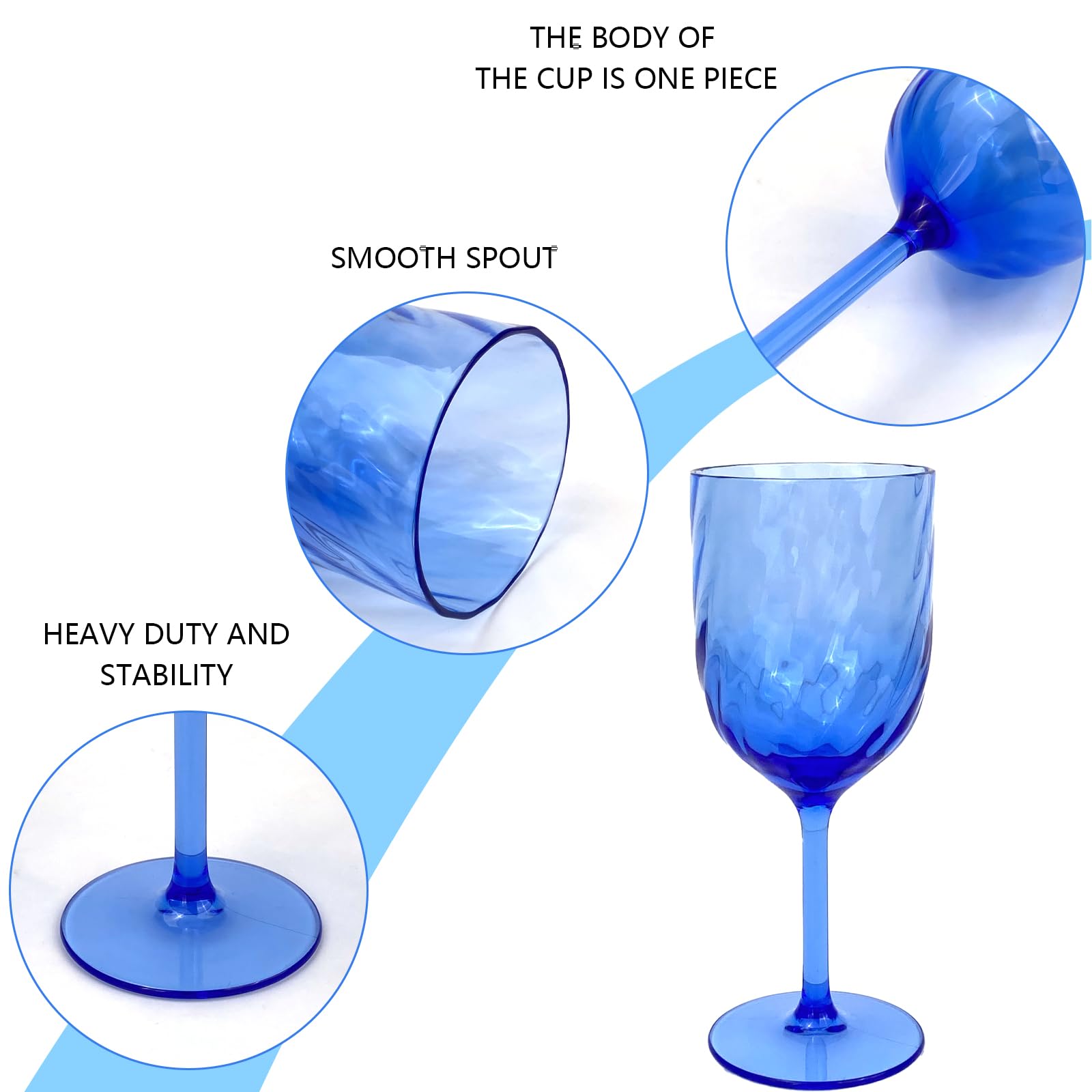 Yalin Set of 6 Unbreakable 15 oz Acrylic Plastic Wine and Water Tumbler Stackable Goblets. (Blue, 15 oz) - Image 4