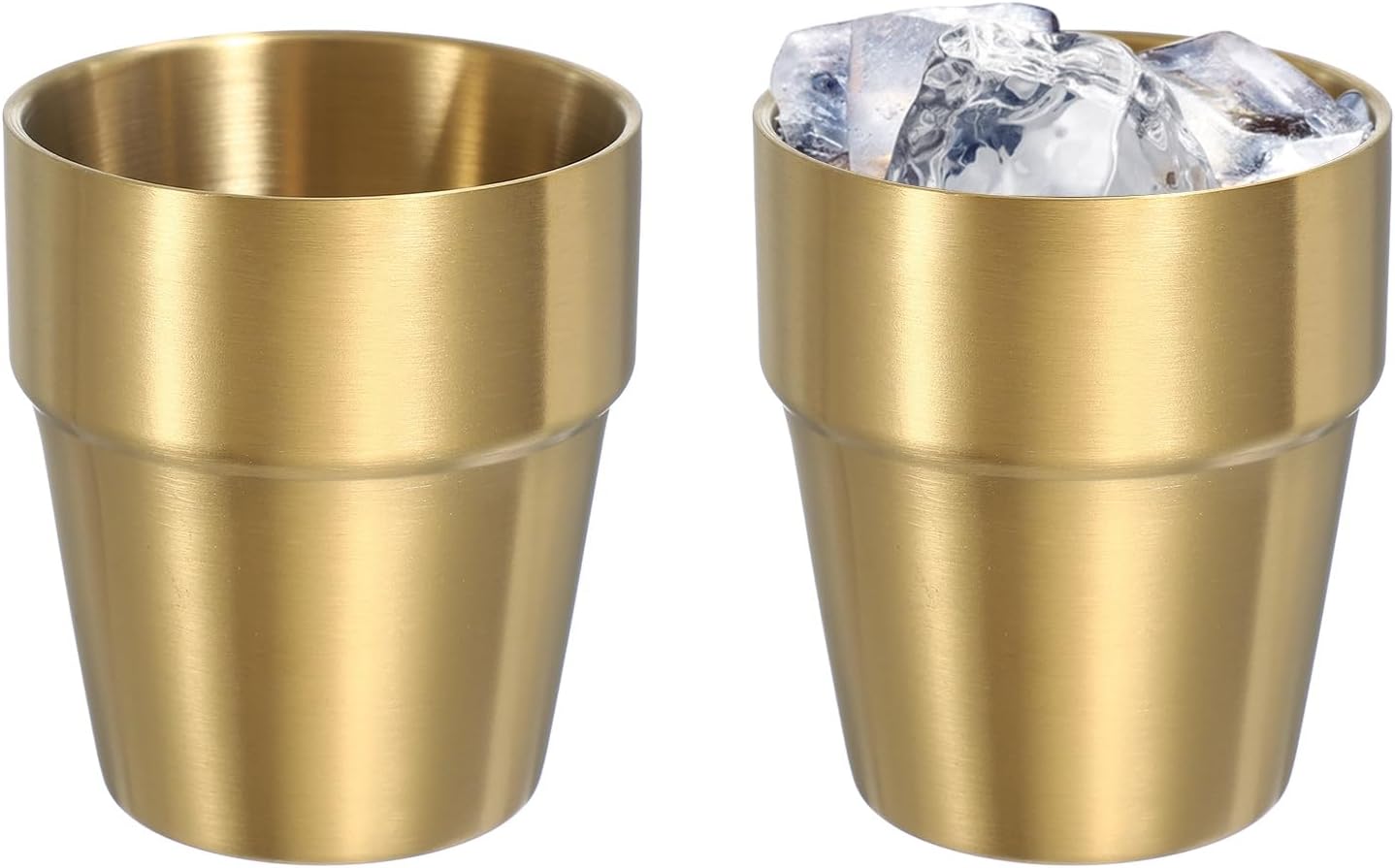 uxcell 2 Pcs Stainless Steel Cups, 10oz/300ml Metal Cups Tiered Structure Insulated Portable Stackable Drinking Tumblers for Home Restaurant Outdoor Travel Camping, Gold
