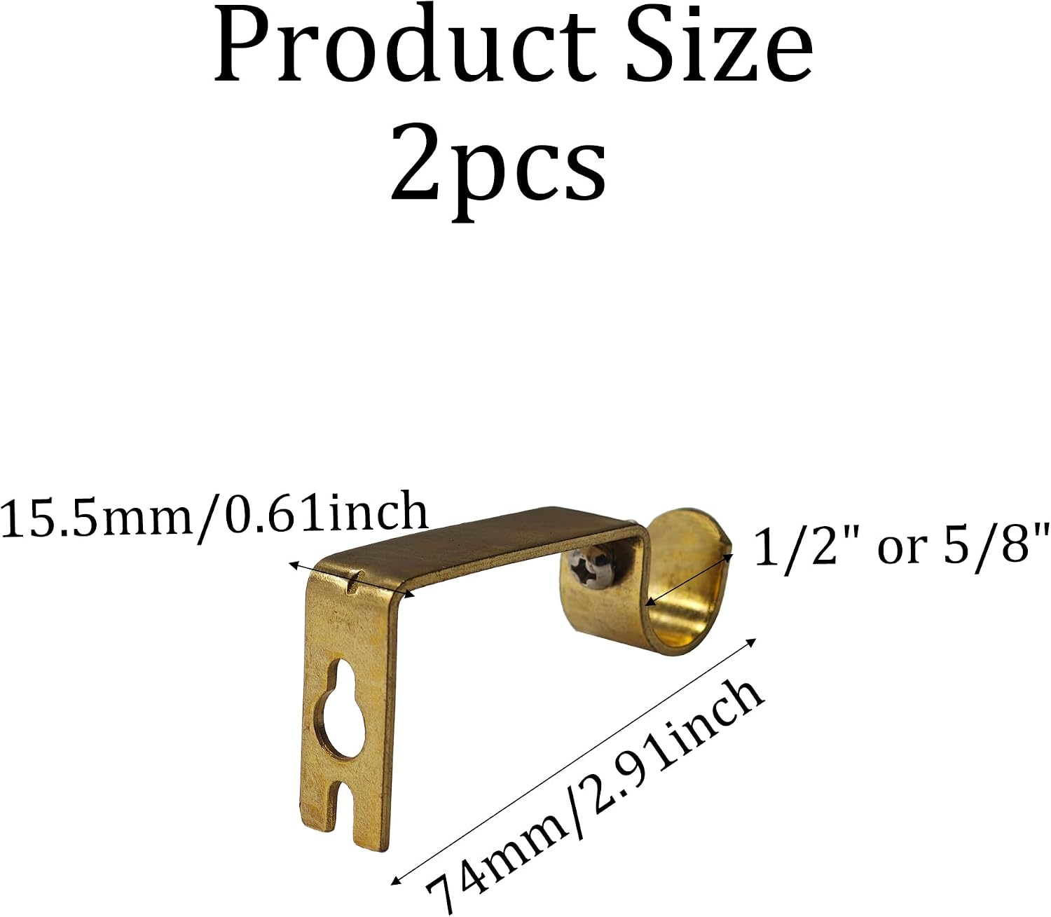 2Pcs Curtain Rod Brackets for 1/2 or 5/8 inch Rods, Wall Mount Curtain Rod Holders for Window Curtains and Drapes(Fixed, Gold)