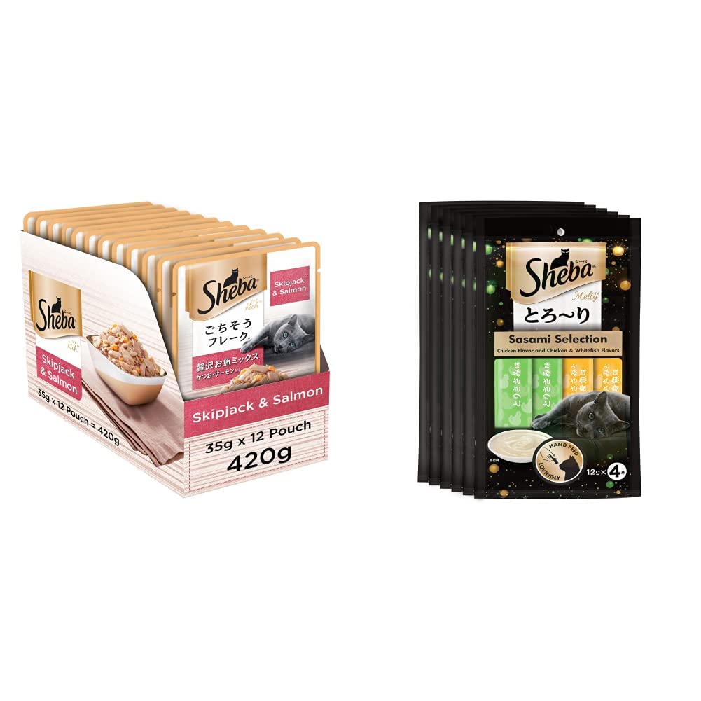 Sheba Rich Premium Wet Cat Food, Fish Mix (Skipjack & Salmon), 12 Pouches (12 x 35g) & Melty Premium Cat Treat, Chicken & Chicken-Whitefish, 6 Packs (6 x 48g) (B09J51DL6H) Amazon Price History, Amazon Price Tracker