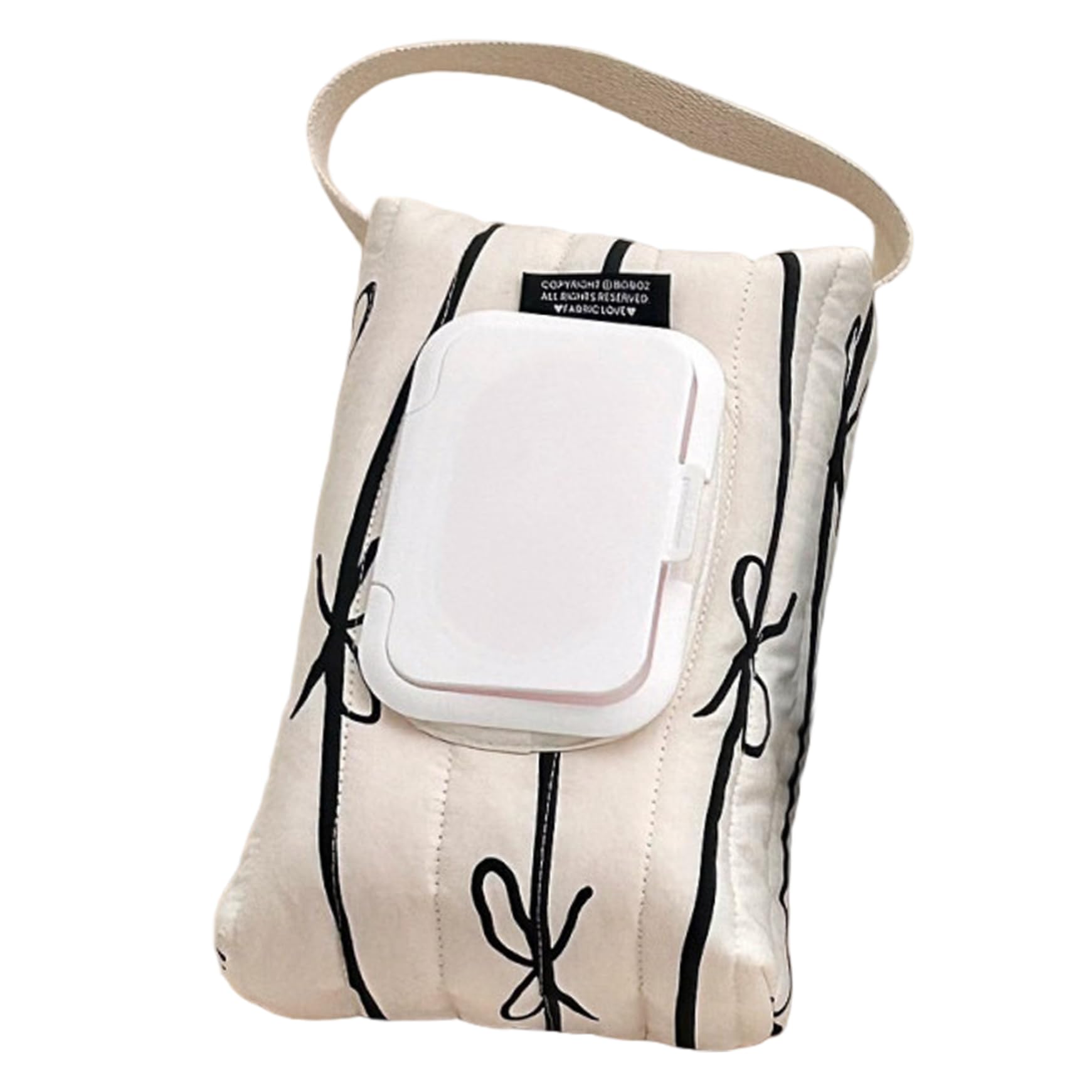 Wipe Dispenser Cotton Striped Bow Refillable Wipes Pouch with Handle Hanging Portable for Travel Home Car Office, 5.1x2.4x9.5 Inch