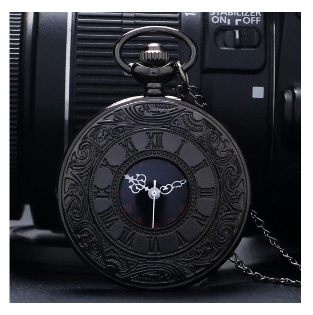 Reloj de Bolsillo Unisex Reloj De Bolsillo Vintage Escala Movimiento Cuarzo Números Arábigos Romanos Esfera Negra Clásico Fiestas