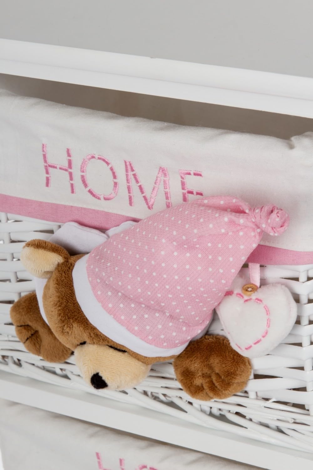 Kommode Sleepy Bear, Weiß/Pink, mit 3 Körben, Schubladenorganizer für Kleidung, Mehrfarbig, einzigartig