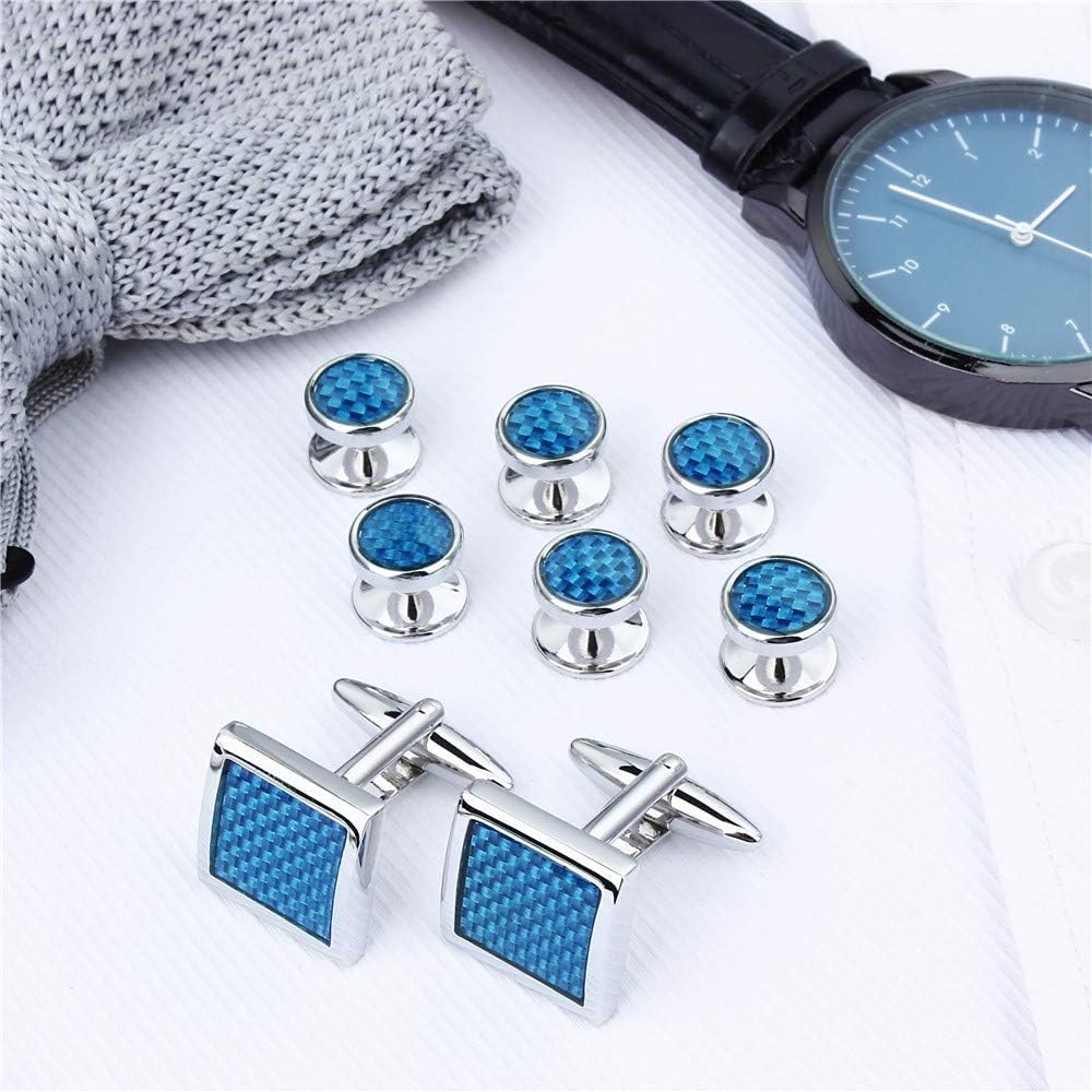 Mens Cufflinks and Tuxedo Studs Set in Gift Box (Carbon Fiber), Jewelry or Accessories in Gold Silver Black Tone, Matching with Shirts Vest and Bow tie, Suitable for Birthday Wedding Anniversary - Image 2